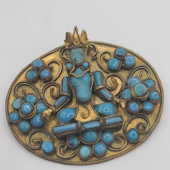 Vintage Tibetan God Brooch Goddess Deity Buddha‎ - Picture 2 of 6